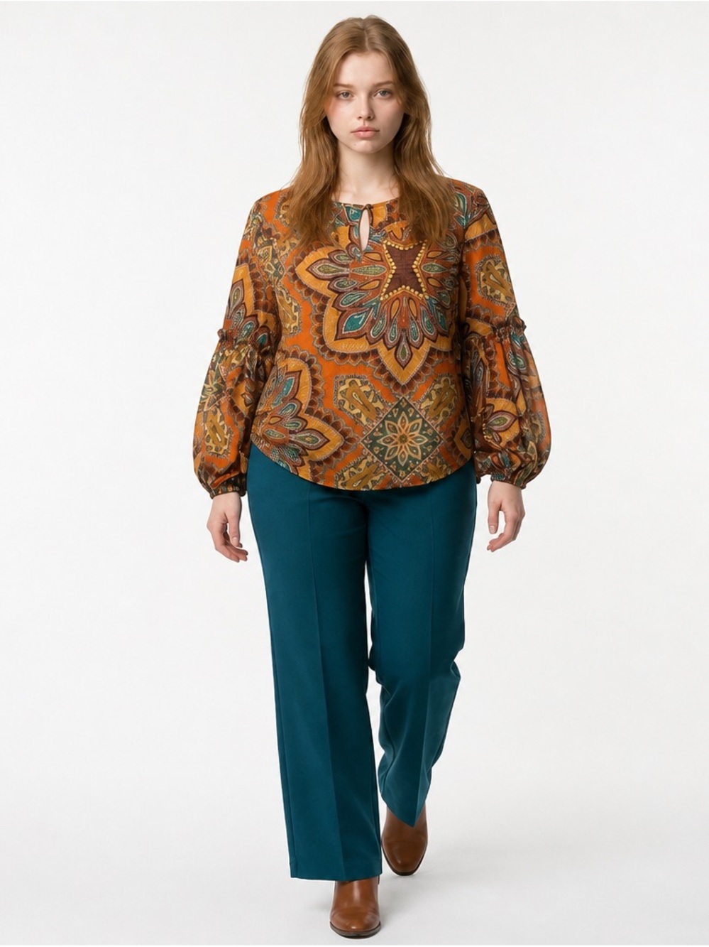 Chico's Women's  size 3 Geometric Peasant Blouse Multicolor Long Sleeve‎ - Picture 1 of 12